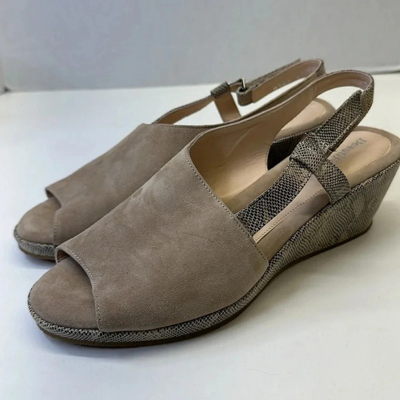 BeautiFeel Gwen Wedge Sandals Open Toe Shoes Ankle Strap Suede Tan Snake 41 10.5 - Picture 1 of 11